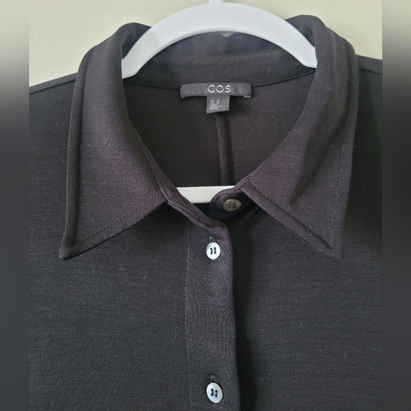 COS Women's Stretch Lyocell Shirt Dress Black Button Front Medium - Picture 10 of 16